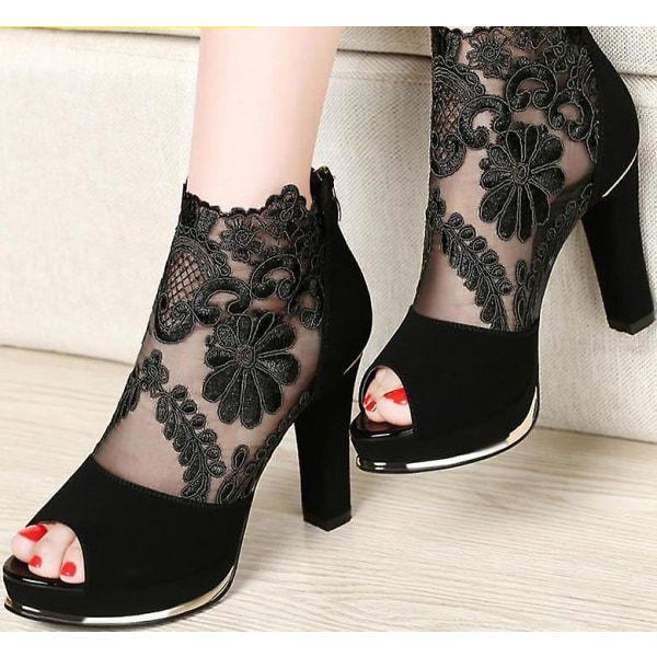 Sommar Mesh Peep Toe sandaler Black 41