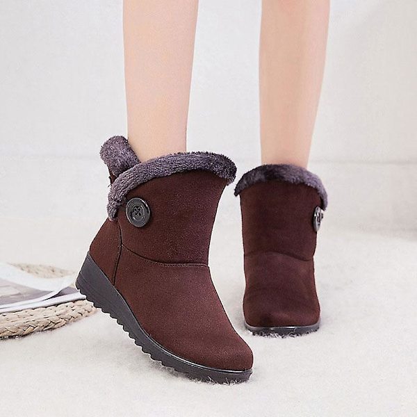 Kvinnor Solid Flat Plysch Varma Snow Boots Brown 4 5