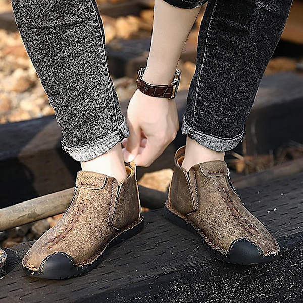 Läder- Casual Zipper Öppning Medium, Loafers Sneakers 14 / Goden zipper