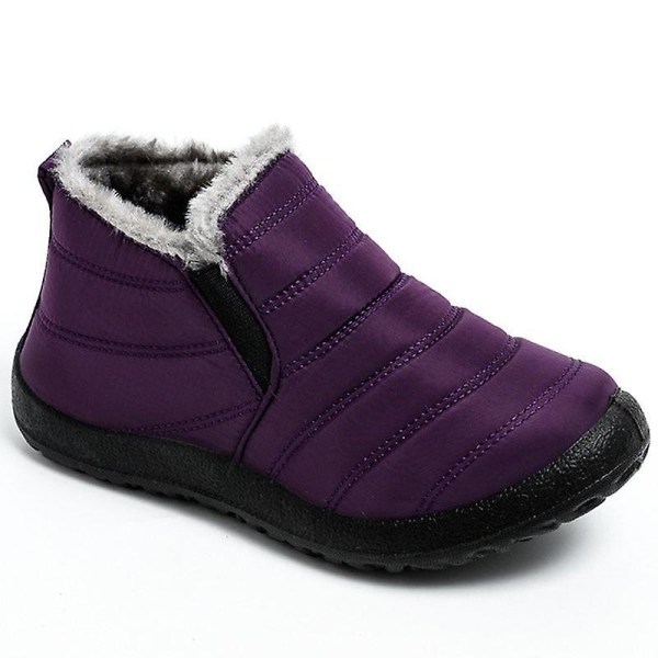 Dam vinter varm päls Chunky Sneakers Platform Casual Skor Purple 15