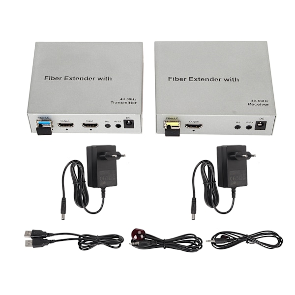 HD Multimedia Interface över fiberoptisk förlängare Professionell 20KM 4K 60Hz KVM Optisk Transceiver 100?240V EU-kontakt