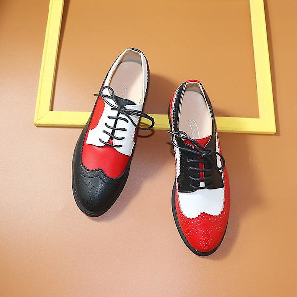 Women's Flats Oxfords Sneakers i äkta läder - Svart Röd Vit 9