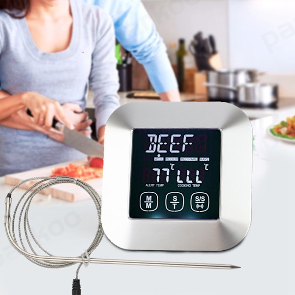 Digital mat- och köttermometer med pekskärm, matlagningstemperaturlarm med timer