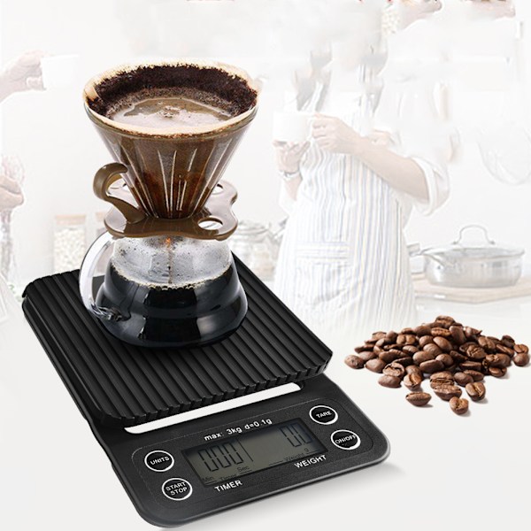 Multifunktionell Digital Droppkaffevåg Köksmatvåg med Timer 3kg/0.1g