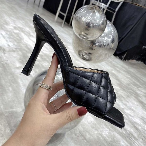 Kvinnor Elegant fyrkantig sandalintå tunna höga klackar Black 37