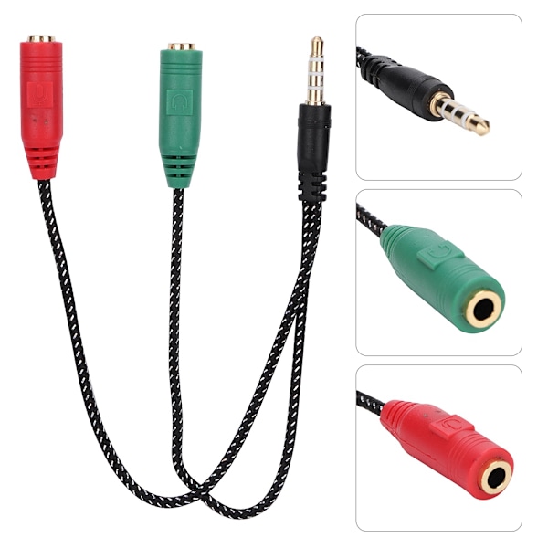 1-i-2 Han- till Hon- 3,5 mm Dubbla Hörlurar Mikrofonadapter Headset Par Audiodelare