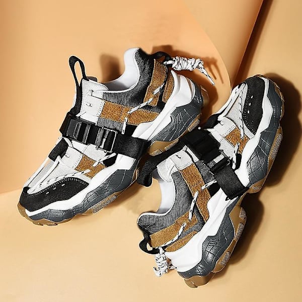 Mode Män Spänne Design Chunky Sneakers Gray 43
