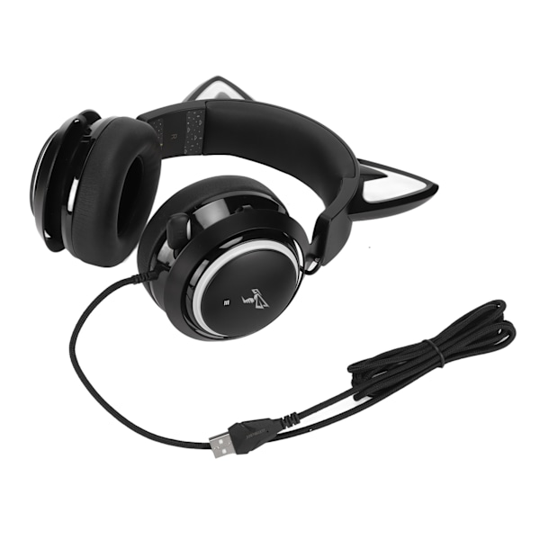 Spelheadset med mikrofon Hög känslighet USB-trådbundna hörlurar Kattöron-huvudbandsdesign
