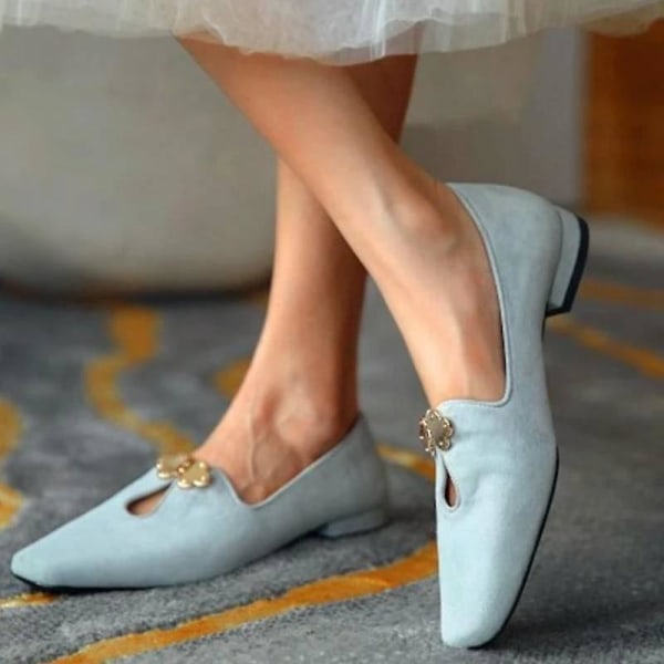 Retro Elegant- Casual Office Run-To, Single Flat Shoes lightblue 40