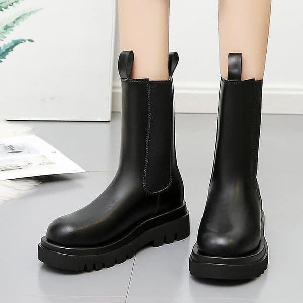 Kvinnor läder Chunky Winter Platform Ankel Boots 812black 39