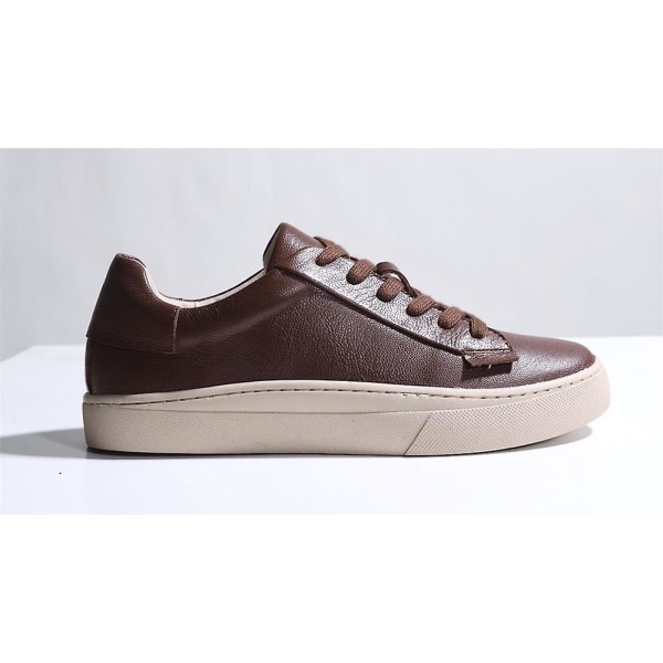 Läder Sneakers för kvinnor, Mode Andas Flat Shoes Brown 38