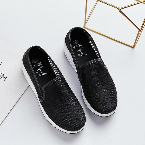 Shake Sneakers, Slip-on, Lace Mesh, Swing Shoes Black 5.5