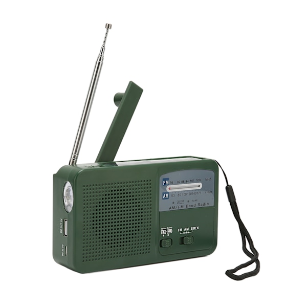 Solcellsdriven Handvevradio Multifunktionell Bärbar Laddningsbar Nödradio med LED-ficklampa för Camping Utomhus Grön