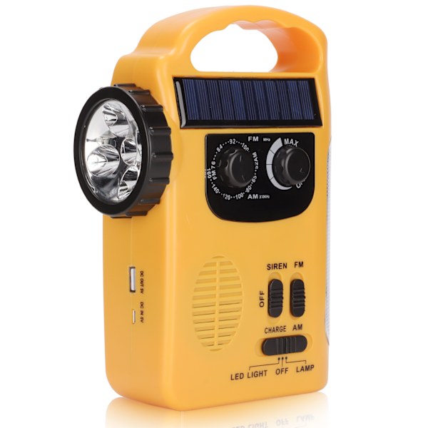 RD339 Solcellsdriven Handvevradio med Hög Ljusstyrka Stabil Multifunktionell FM AM Väderradio med LED-ficklampa för Utomhus