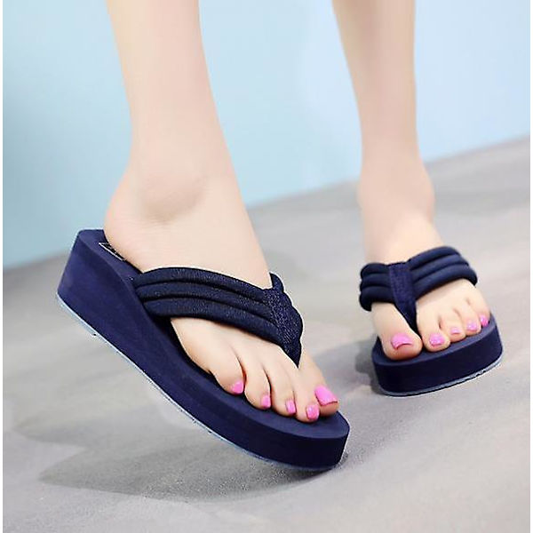 Sommar- Kilklack Plattform, Flip-flops, Högklackade Sandaler (Set 2) 8.5 / Style 4 blue 5cm