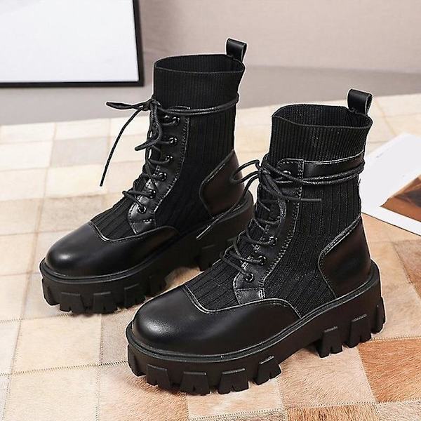 Nakenstövlar i mjukt läder, vintersko för kvinnor Black1 with plush 9