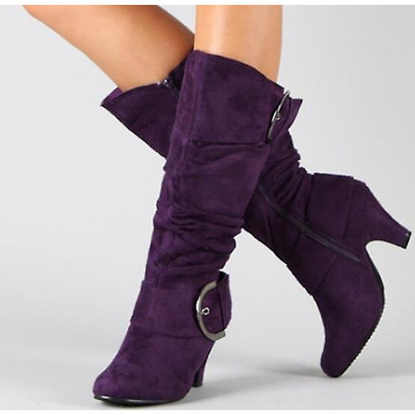 Knähöga stövlar, höstklackar i fuskmocka Purple 4