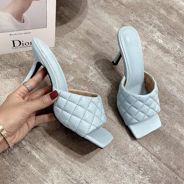 Kvinnor Elegant fyrkantig sandalintå tunna höga klackar White 38