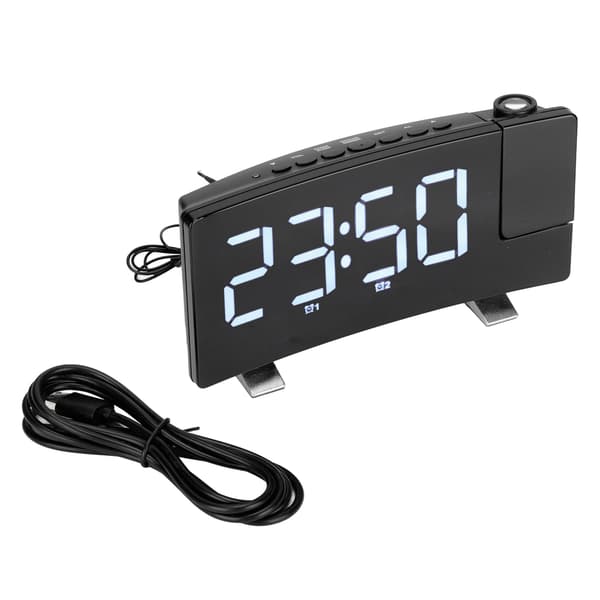 Digital väckarklocka med 180° projektion på tak och vägg, USB-driven väckarklocka för sovrum, tungsovare, barn, äldre, vit text