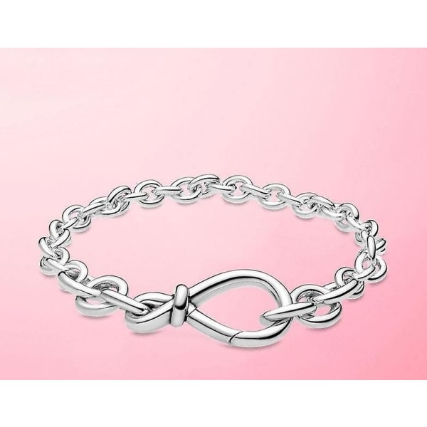 925 Sterling Silver Heart Snake Chain Armband 17cm / Infinity Knot Chain