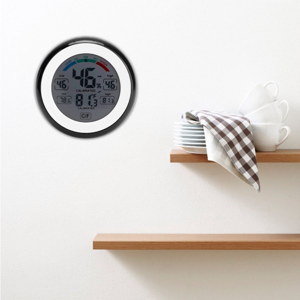 Digital LCD Touch Screen Termometer Hygrometer Temperatur Luftfuktighetstemperaturmätare för Hushåll Inomhus Svart