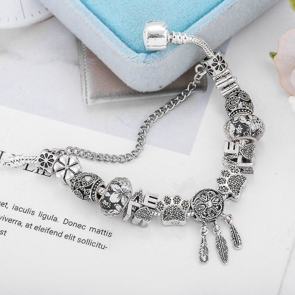 Bear Palm Dreamcatcher Feather Charm Armband Set-3 Silver Color 13 20cm