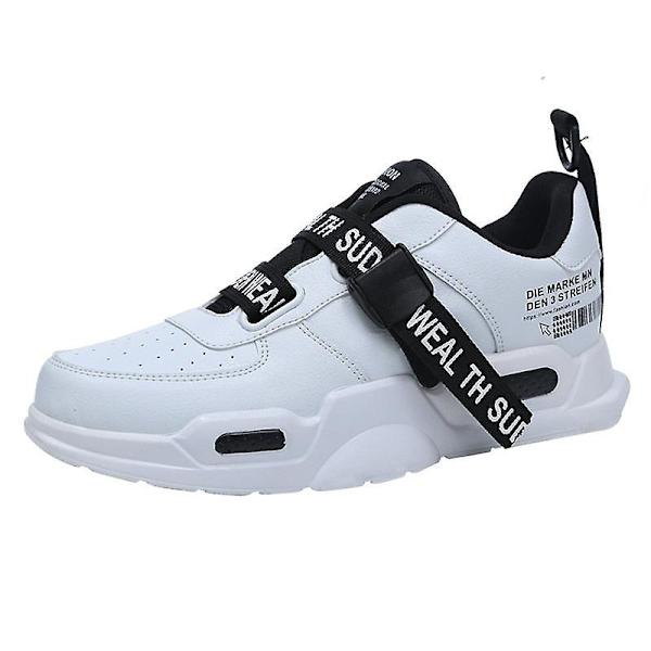 Pu Leather Spänne Chunky Sneakers Black White 11