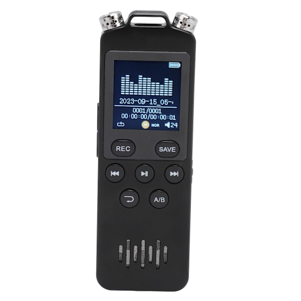 Röstaktiverad Diktafon 1.44 tum Färgskärm WAV MP3-spelare Upprepningsfunktion 1536Kbps Digital Diktafon för Möte Intervju 16GB