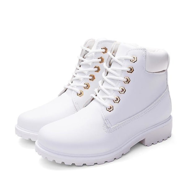 Varma plysch kvinnor Fyrkantiga klackar Vinter Vit No Fur Snow Boots 8.5 / White no fur