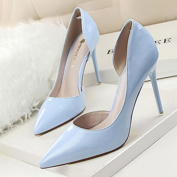 Läderklackar Mode Kvinna Pumps, Stilettskor sapphire 36