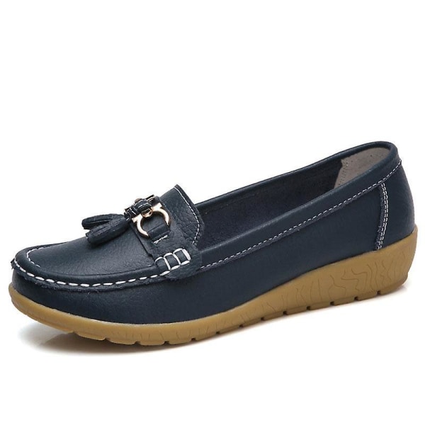 Sommarloafers, Äkta Läder Mjuka Äkta Läder Damskor Set-1 Dark Blue 5