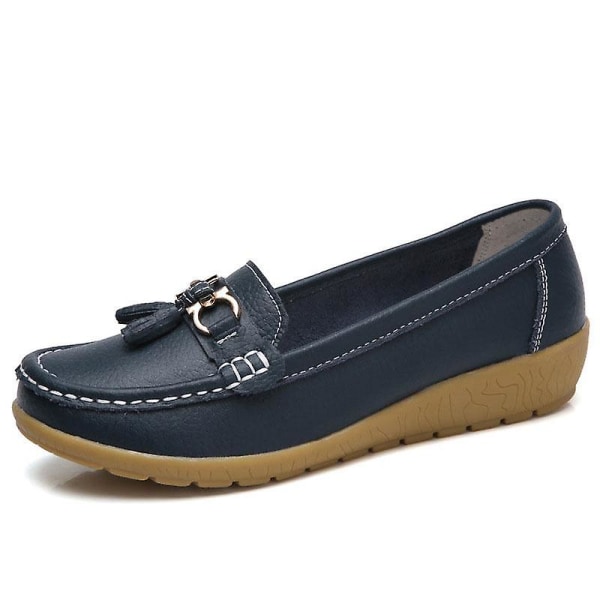 Summer Loafers, Äkta Läder Mjukt Äkta Läder Dam Platta Skor Set-1 Dark Blue 10.5