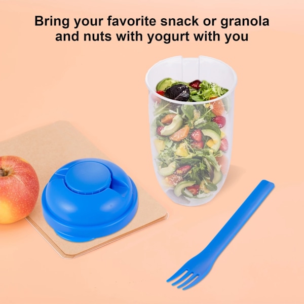 Färsk Salladsbehållare Serveringsmugg med Dressingbehållare Gaffel Portabel Plast Matförvaringsflaska för Picknicklunch