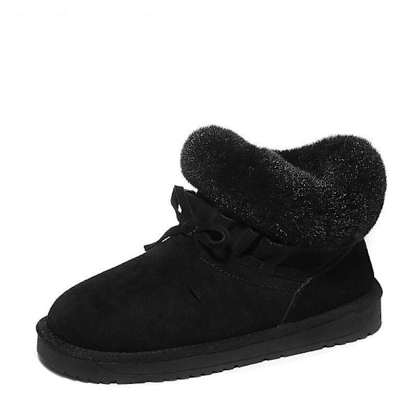 Winter Warm- Fur Inner Ankel Snow, Slip-on Flats Boots Black 34