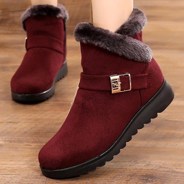 Vinter Kvinnor Solid Flat Snow Boots Brown 3 7