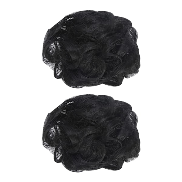 Svart Falsk Hårknut Högtemperaturfiber Syntetisk Chignon Lockig Förlängningsperuk