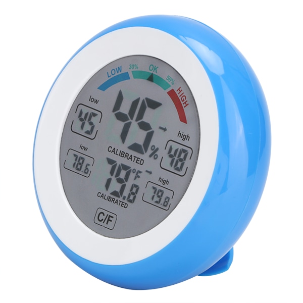 Digital LCD Touch Screen Termometer Hygrometer Temperatur Luftfuktighetstemperaturmätare för Hushåll Inomhus Blå