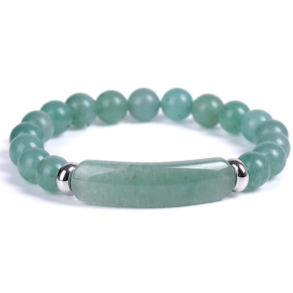 Natursten - Strandpärlor, kristallrektangelstång, berlockarmband 18.5cm / Green Aventurine