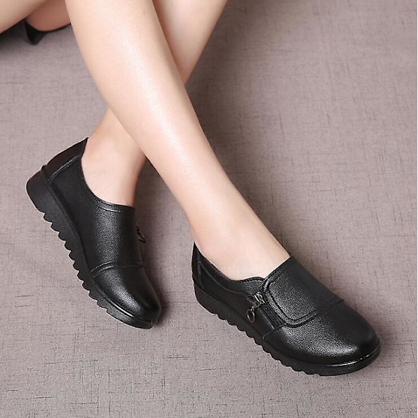 Dam Mode Casual Mjukt Läder Rund Tå, Ballerinaskor Red 36
