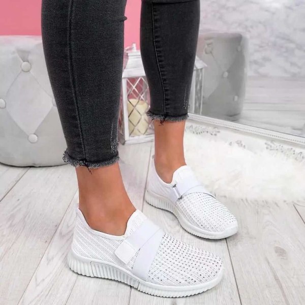 Kvinnor Casual Spring Crystal Solid Mesh Sneakers white 36