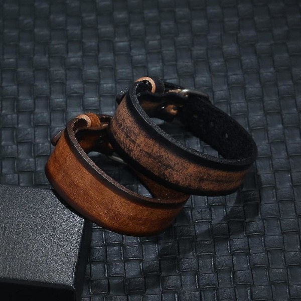 Punk Style Retro Vintage Wrap Spänne Äkta Läder Armband AB1