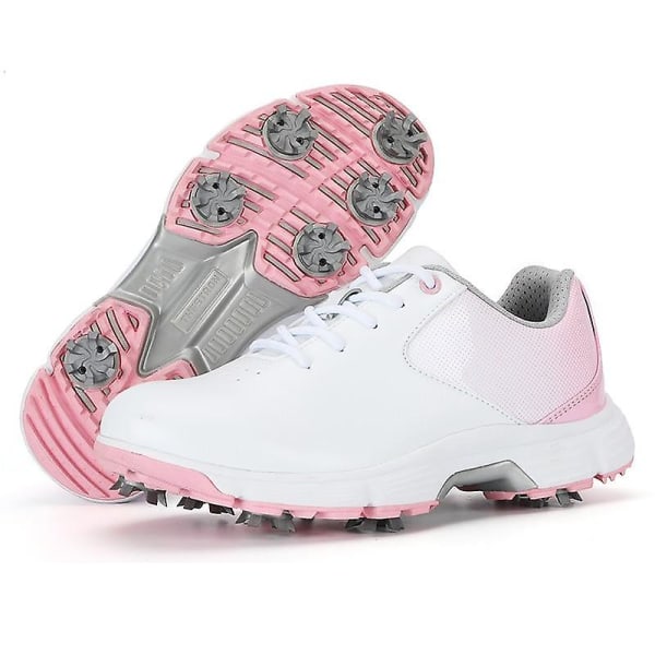 Waterproof- Outdoor Spikes, Golf Sneakers Shoes WhitePink 7