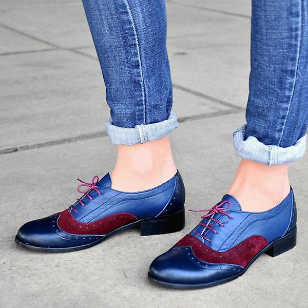 Women's Flats Oxfords Sneakers i äkta läder - Blue Wine Mocka 9
