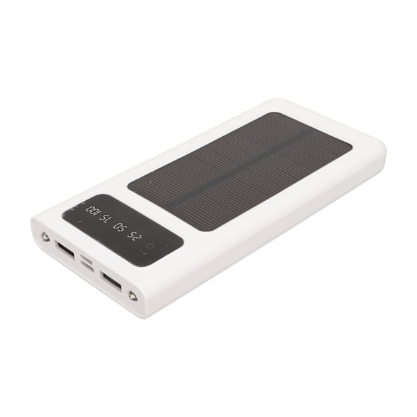 Solcellsladdare med Batteriindikator, Dubbla Utgångar, Portabel 20000mAh Solcellsladdare för Telefon med Ficklampa, Vit