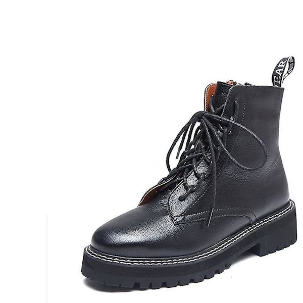 Kvinnors ankel äkta läder, höst-vinter päls snöstövlar black leather 4