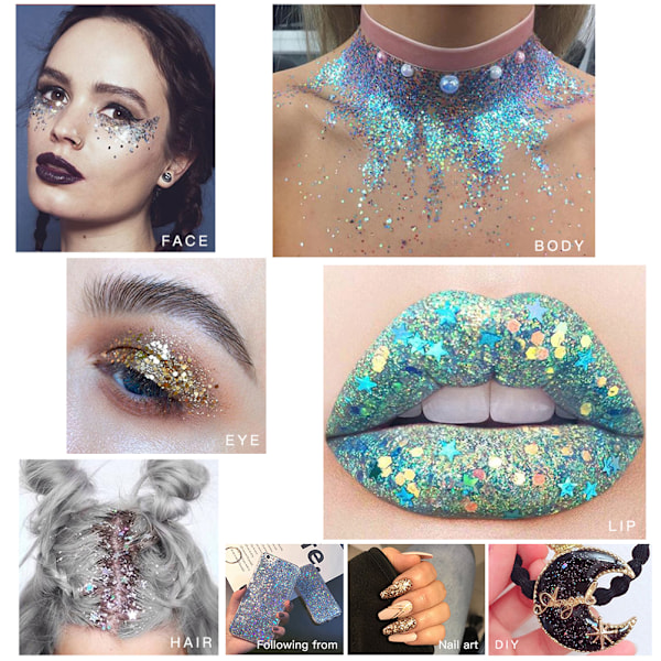 Glitter Tattoo Set 32 Färger Temporär Smink Kit för Barn Vuxna Kroppskonst Karneval Födelsedagsfest