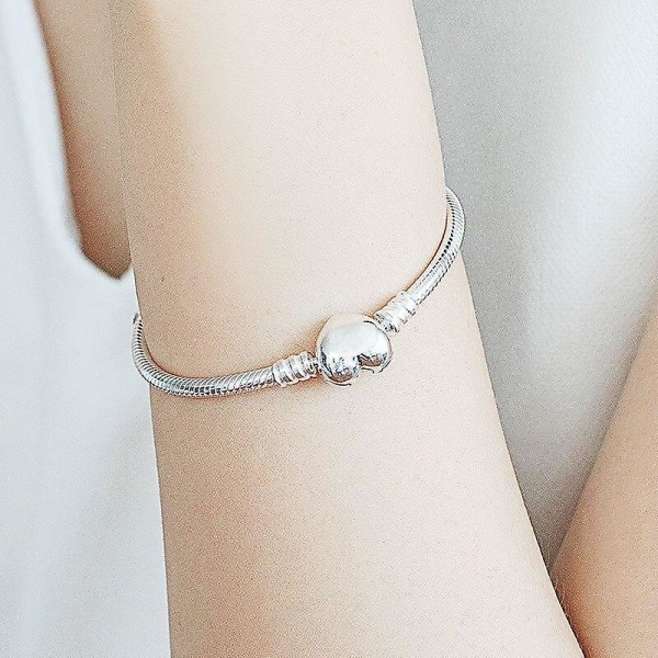 925 Sterling Silver Heart Snake Chain Armband 17cm / Heart