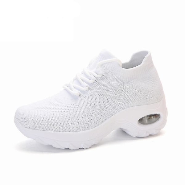Casual- Chunky Stickad Plattform, Walking Sneakers Set-a White 36