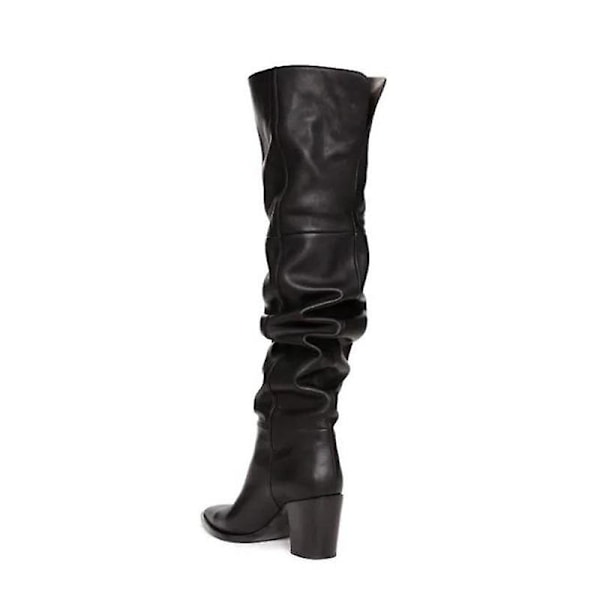 Vintervarma - Spetsiga Chunky Heels, Dragkedja vid Knäet, Höga Stövlar 37