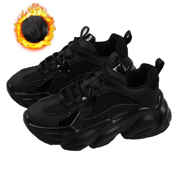 Damsnörningsplattform Casual Sportssneakers i läder som andas plush-black 35